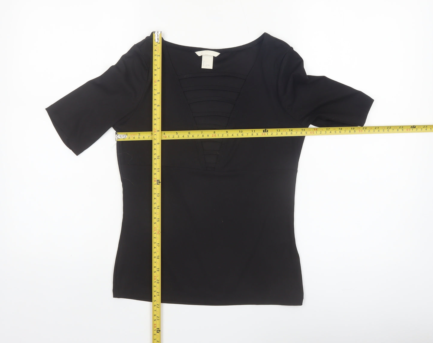 H&M Women’s Black Short Sleeve V-Neck Stretch Blouse Size S