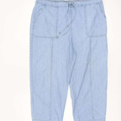 Isle Essentials Women’s Blue Cotton Cropped Trousers Size 16