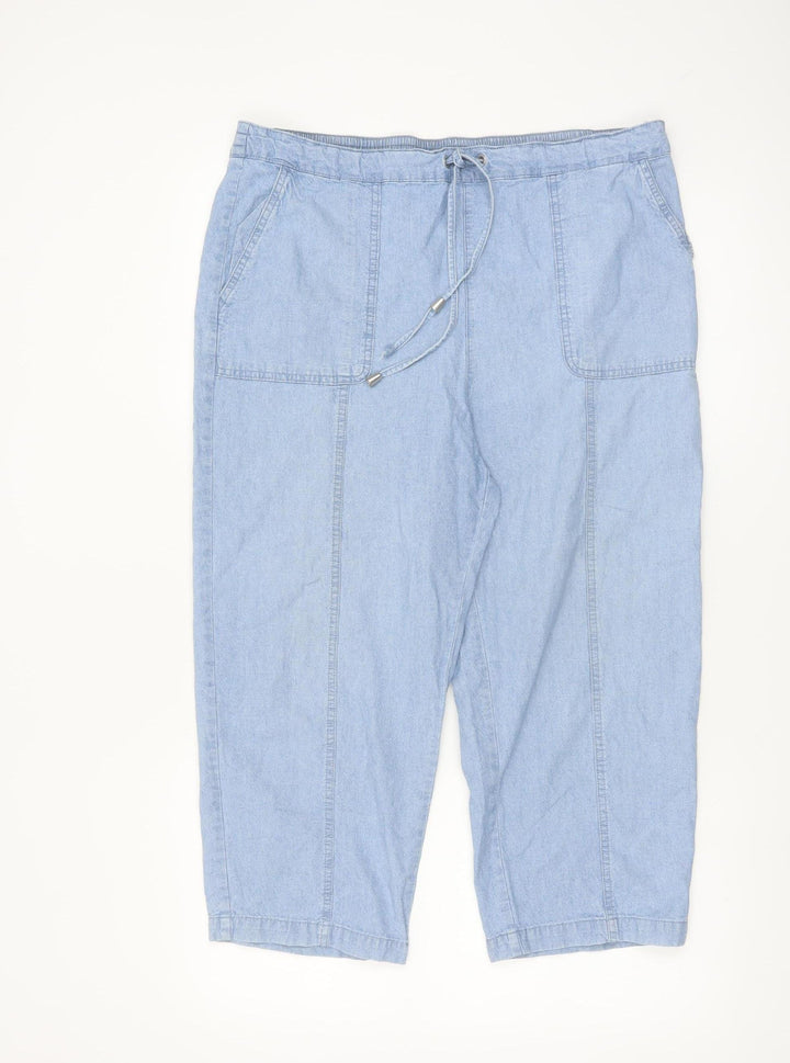 Isle Essentials Women’s Blue Cotton Cropped Trousers Size 16