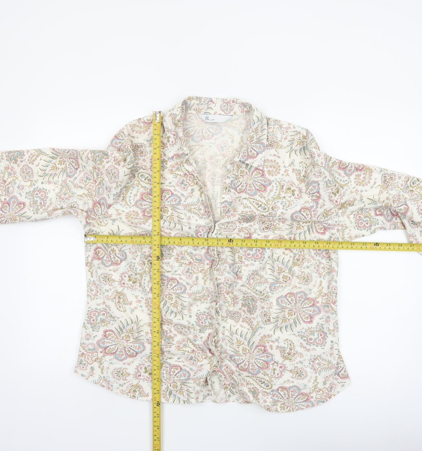 BHS Women’s Multicoloured Floral Cotton Long Sleeve Blouse Size 20