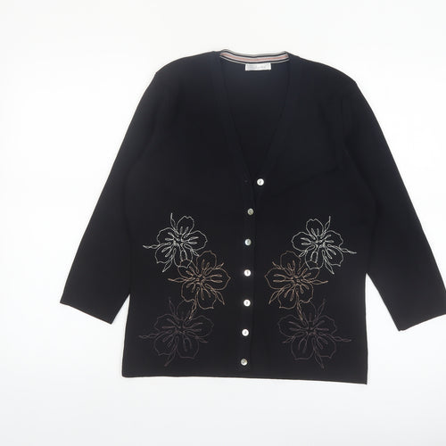 Berkertex Women Black Floral Embroidered Knit Cardigan Size 14