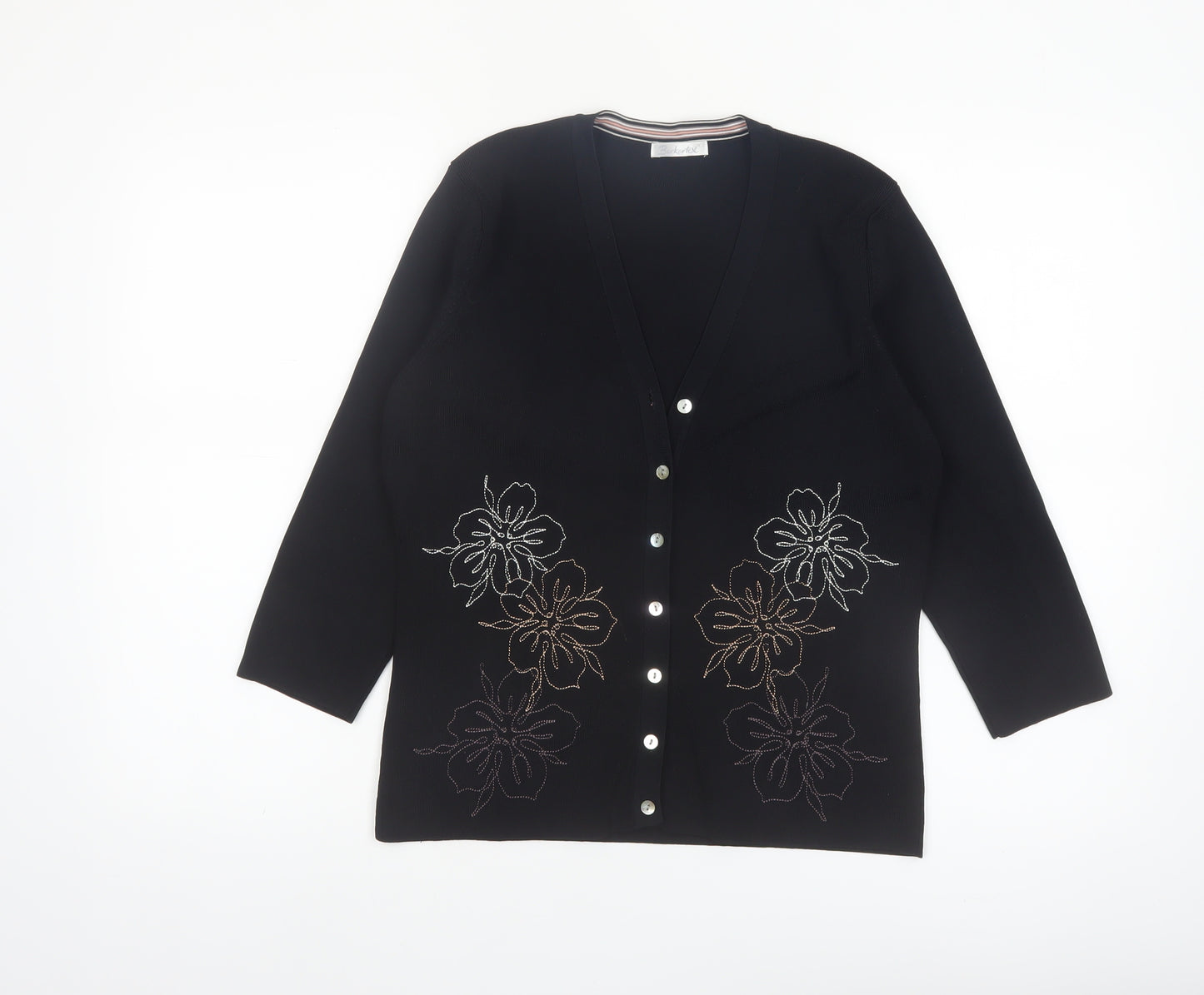 Berkertex Women Black Floral Embroidered Knit Cardigan Size 14