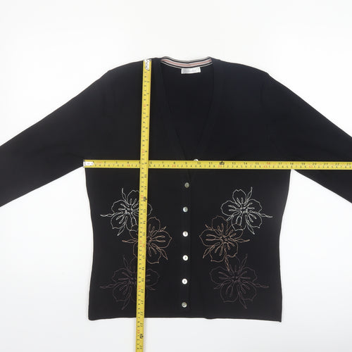 Berkertex Women Black Floral Embroidered Knit Cardigan Size 14