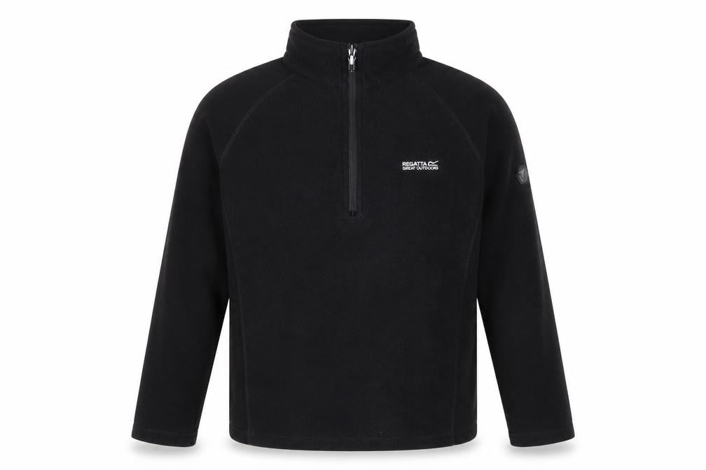 Front view of Regatta men’s black fleece 1/4 zip pullover sweatshirt, size L