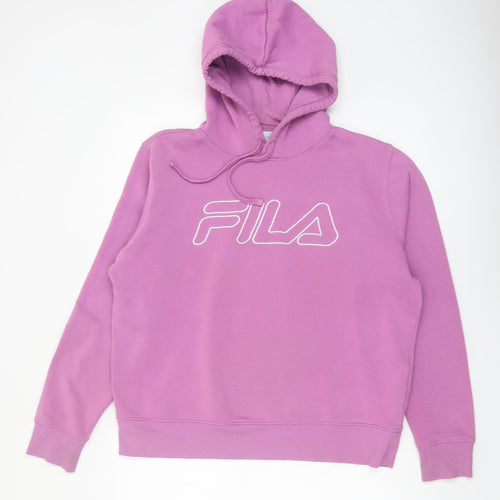 Fila Women Pink Pullover Hoodie UK 14 Stylish Logo Cotton Blend