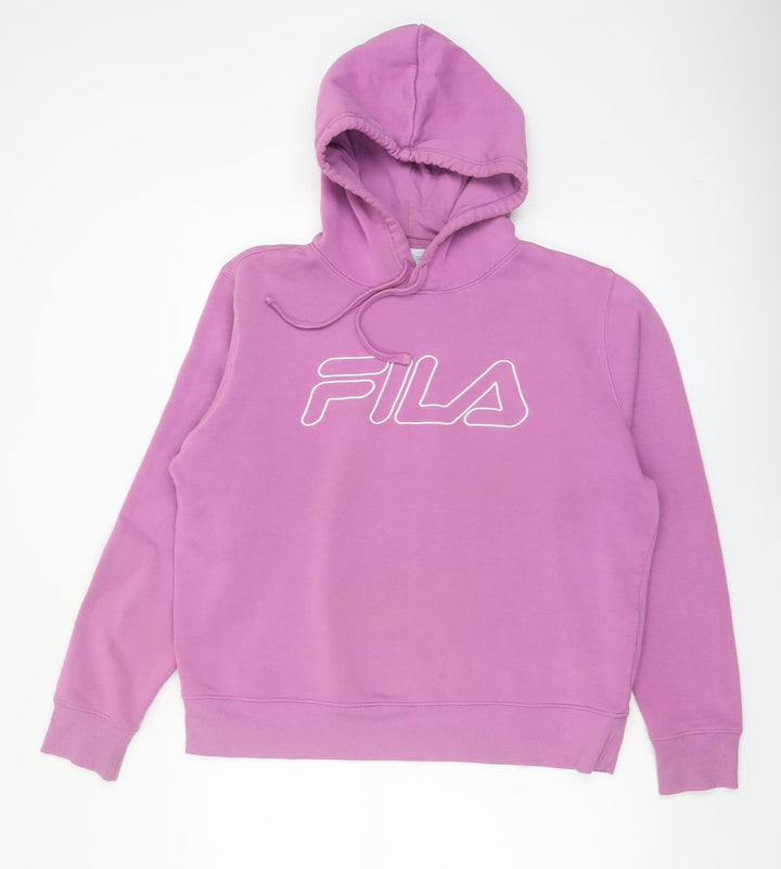 Fila Women Pink Pullover Hoodie UK 14 Stylish Logo Cotton Blend