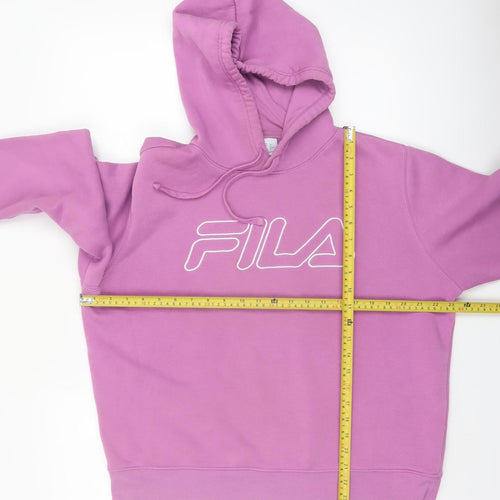 Fila Women Pink Pullover Hoodie UK 14 Stylish Logo Cotton Blend