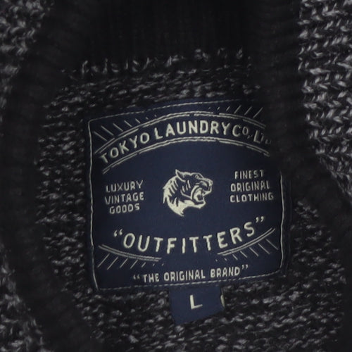 Tokyo Laundry Men's Grey 1/2 Zip High Neck Knit Jumper Size L