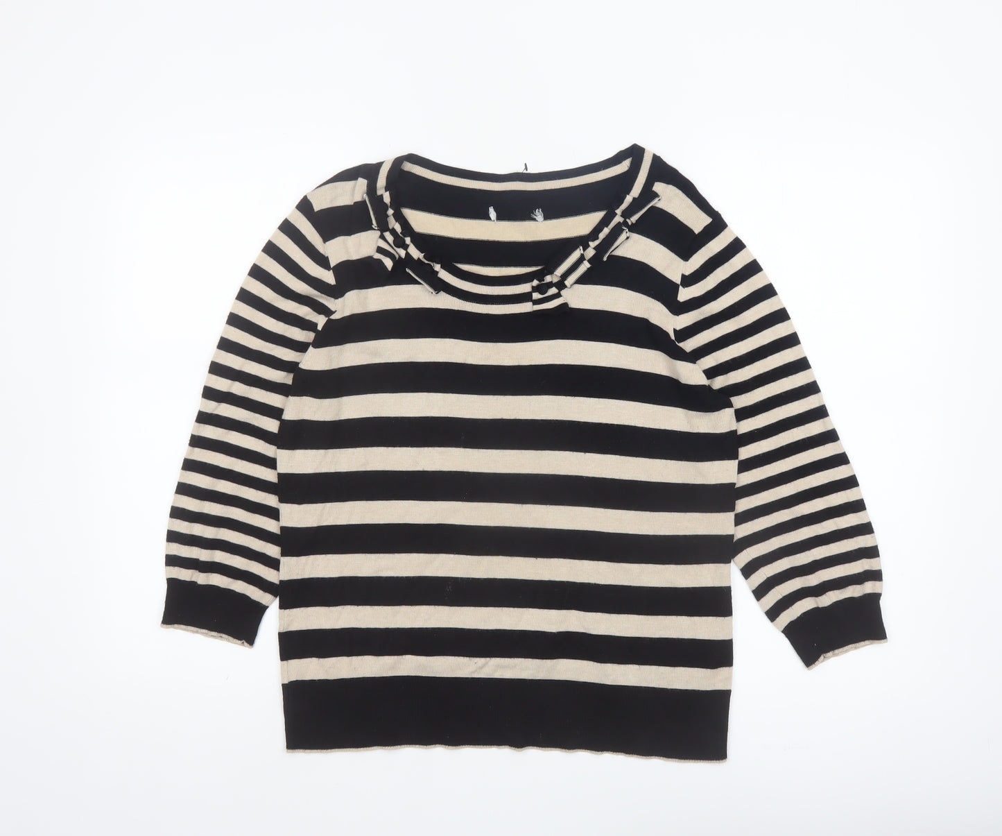 Marks and Spencer Women Black Stripe Knit Jumper Size 14 Per Una