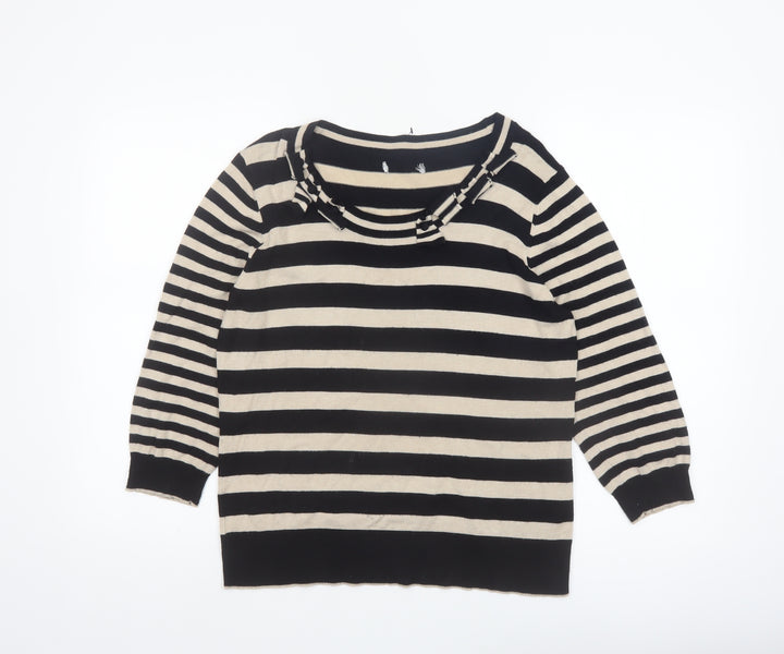 Marks and Spencer Women Black Stripe Knit Jumper Size 14 Per Una