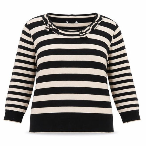 Marks and Spencer Women Black Stripe Knit Jumper Size 14 Per Una