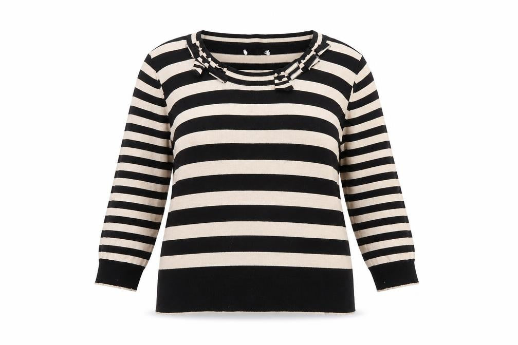 Marks and Spencer Women Black Stripe Knit Jumper Size 14 Per Una