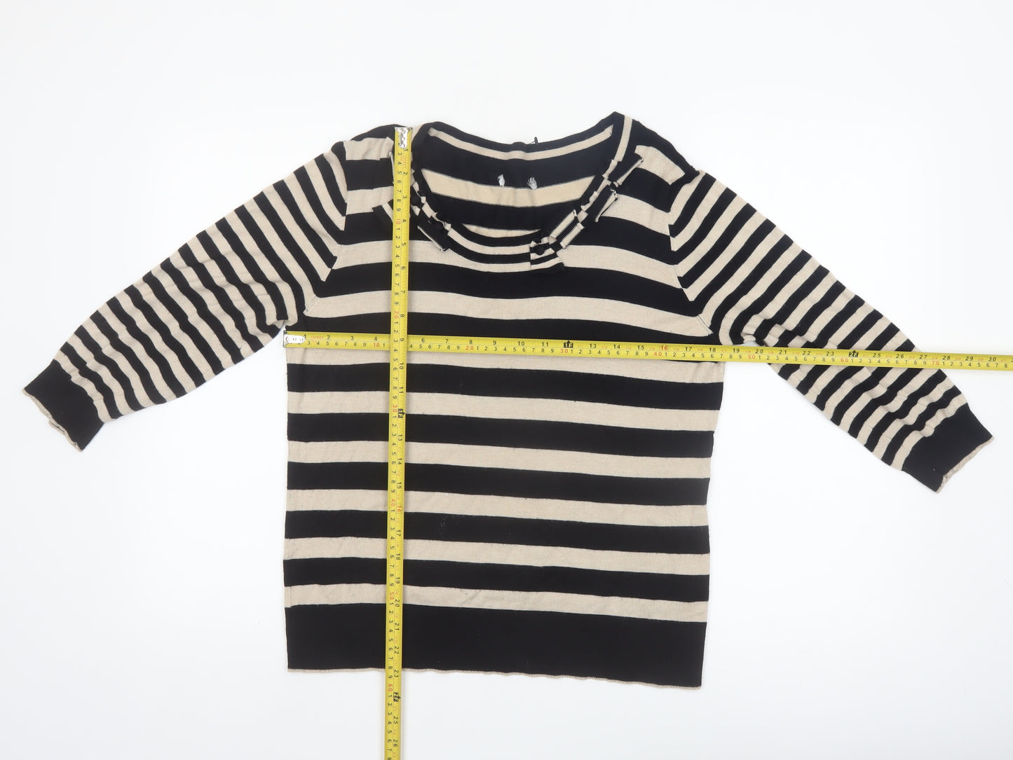 Marks and Spencer Women Black Stripe Knit Jumper Size 14 Per Una