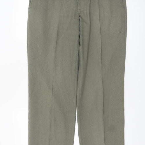 Marks and Spencer Men's Green Regular Fit Pleated Trousers 34W 31L