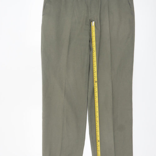 Marks and Spencer Men's Green Regular Fit Pleated Trousers 34W 31L