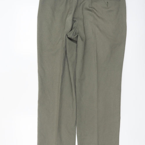 Marks and Spencer Men's Green Regular Fit Pleated Trousers 34W 31L