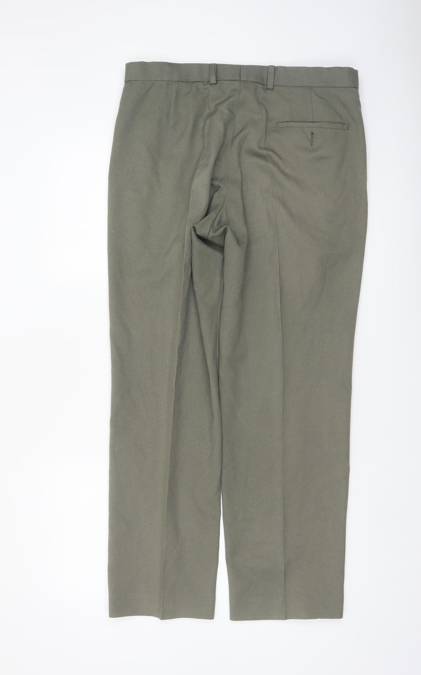 Marks and Spencer Men's Green Regular Fit Pleated Trousers 34W 31L