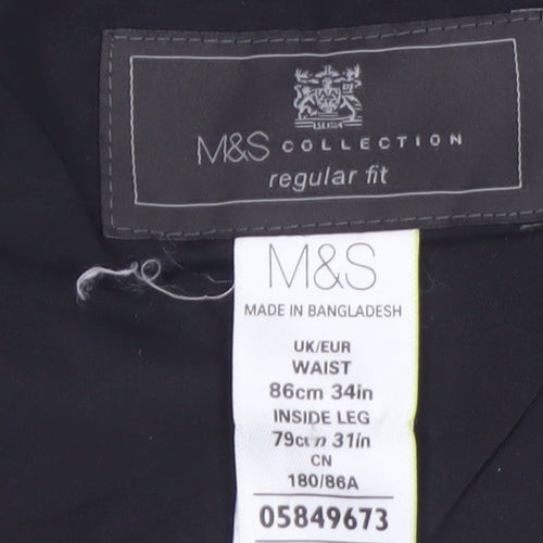 Marks and Spencer Men's Green Regular Fit Pleated Trousers 34W 31L