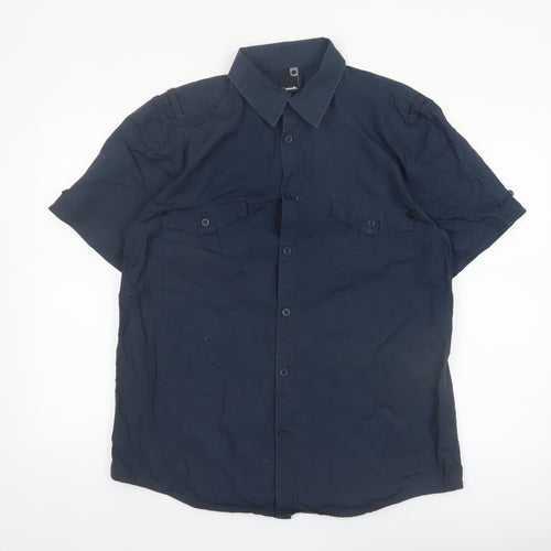 Bench Men's Blue Cotton Short Sleeve Button-Up Shirt L