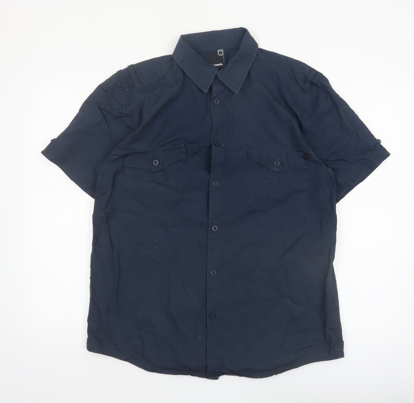 Bench Men's Blue Cotton Short Sleeve Button-Up Shirt L