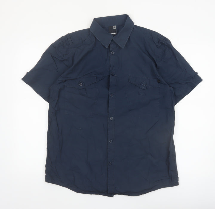 Bench Men's Blue Cotton Short Sleeve Button-Up Shirt L