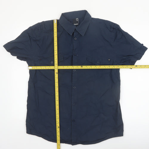 Bench Men's Blue Cotton Short Sleeve Button-Up Shirt L