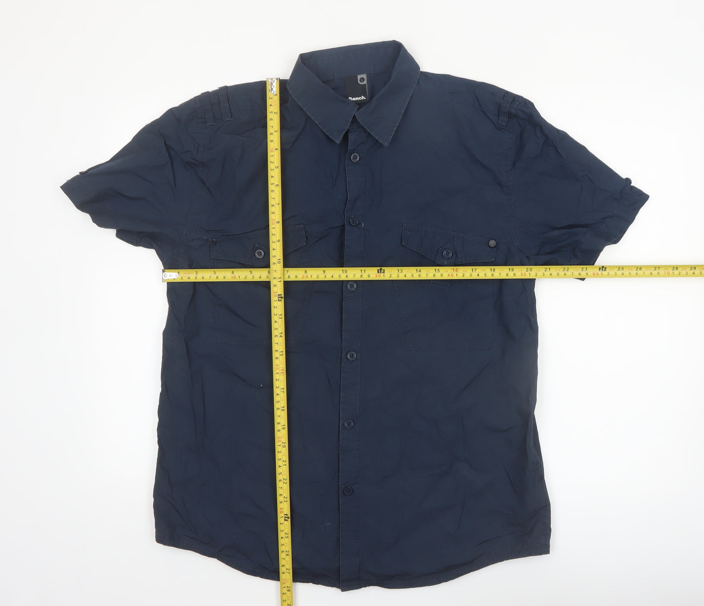 Bench Men's Blue Cotton Short Sleeve Button-Up Shirt L