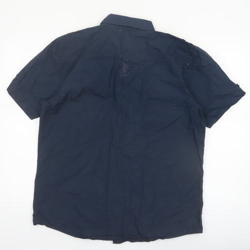 Bench Men's Blue Cotton Short Sleeve Button-Up Shirt L