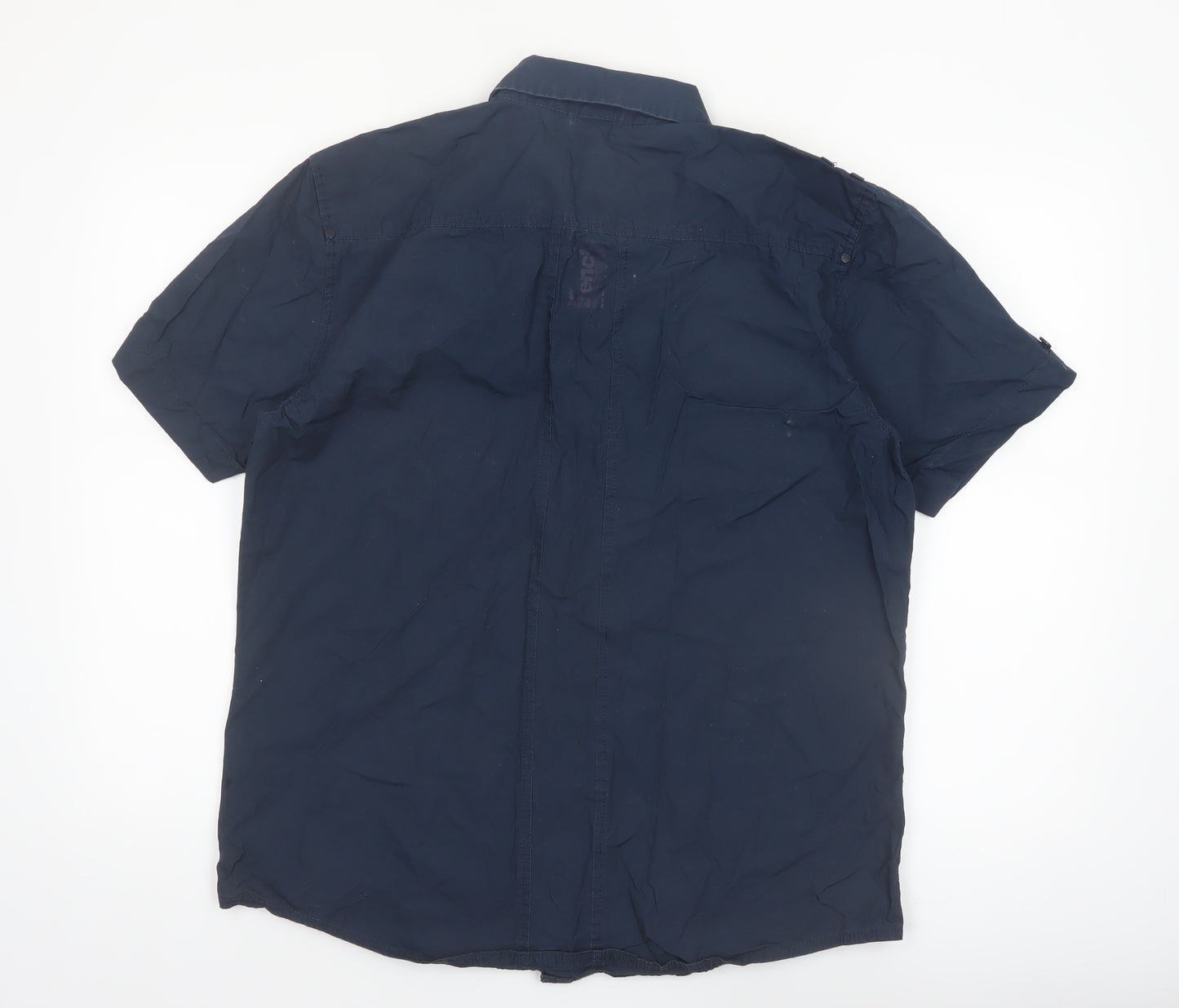 Bench Men's Blue Cotton Short Sleeve Button-Up Shirt L
