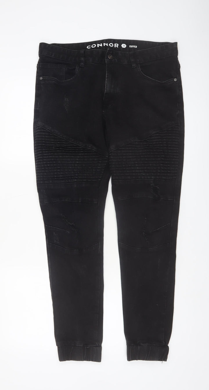 Connor Men's Black Slim Fit Cuffed Stretch Jeans Size 32