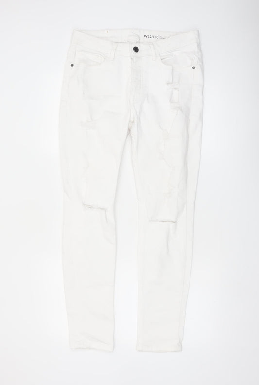 Denim Co Men's White Skinny Jeans W32 L30 Distressed Denim