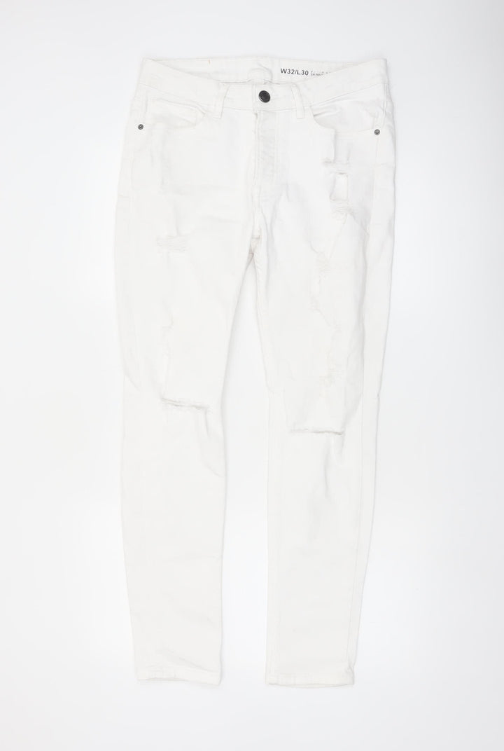 Denim Co Men's White Skinny Jeans W32 L30 Distressed Denim