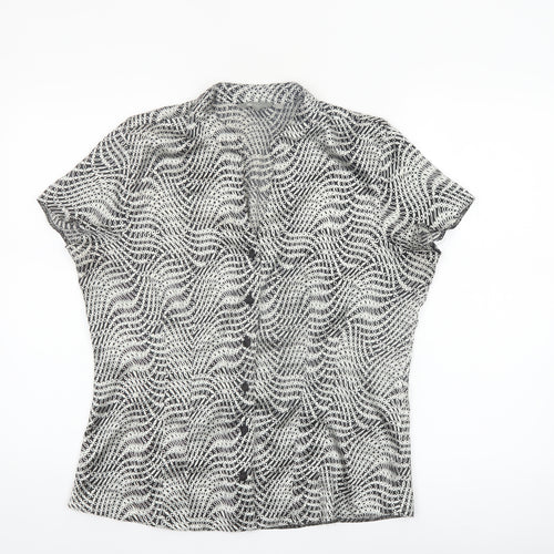 Mia Moda Womens Black Geometric Button-Up Shirt Size 12