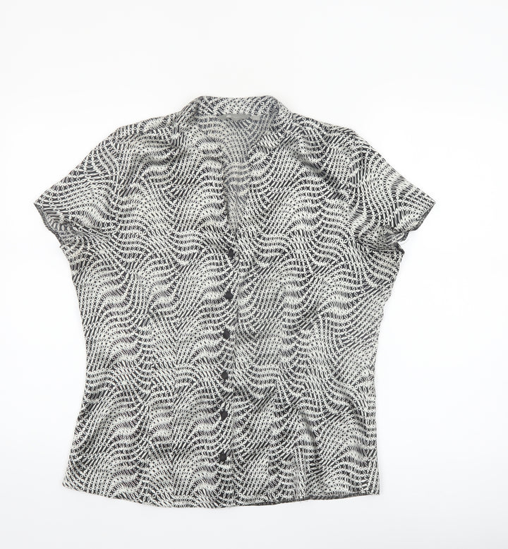 Mia Moda Womens Black Geometric Button-Up Shirt Size 12