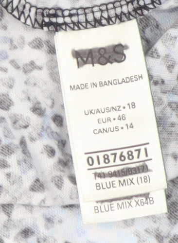 Marks and Spencer Womens Blue Floral Short Sleeve T-Shirt Size 18