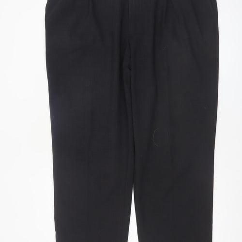 Marks and Spencer Men's Black Wool Blend Pleated Dress Trousers 40W 31L