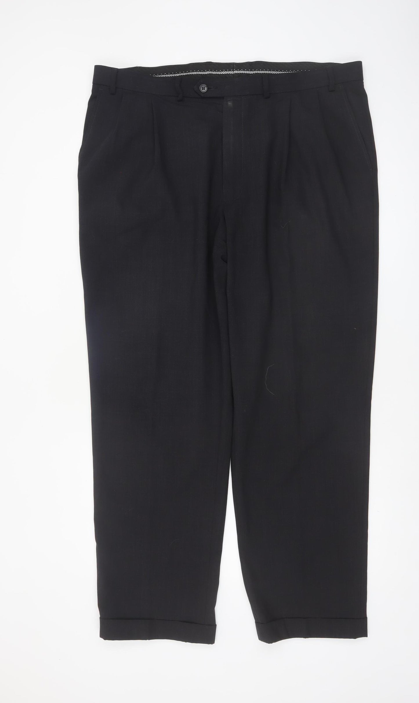 Marks and Spencer Men's Black Wool Blend Pleated Dress Trousers 40W 31L