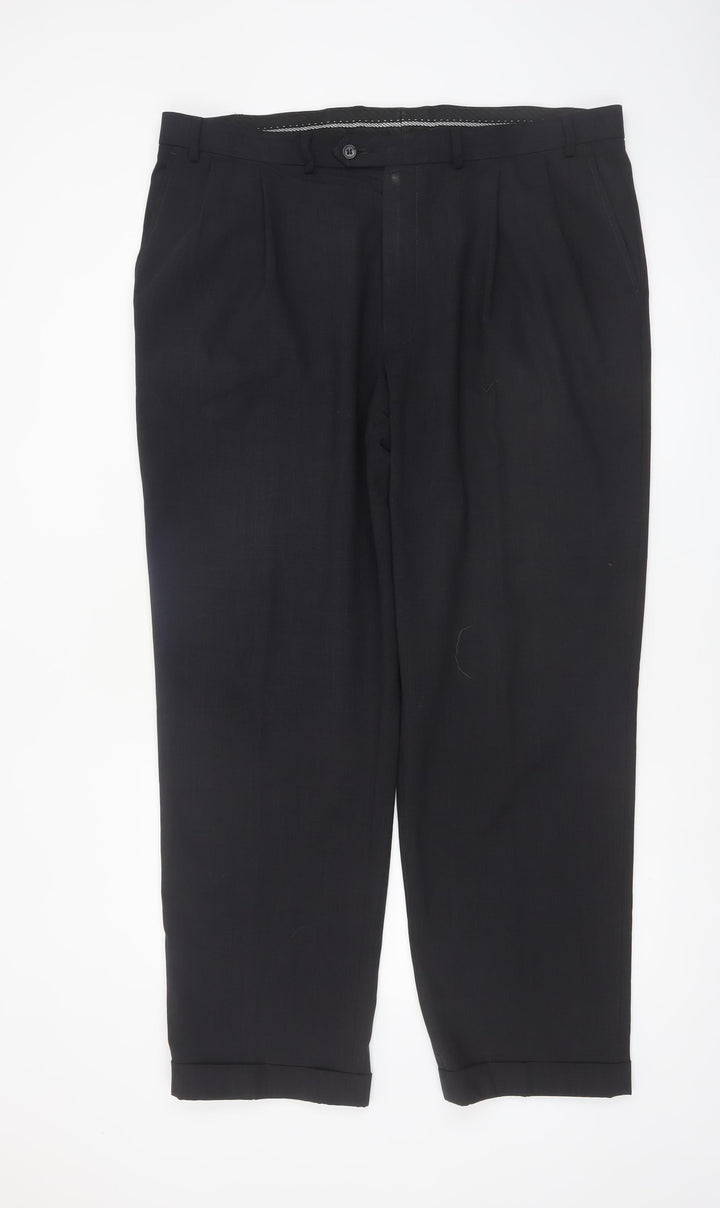 Marks and Spencer Men's Black Wool Blend Pleated Dress Trousers 40W 31L