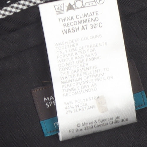 Marks and Spencer Men's Black Wool Blend Pleated Dress Trousers 40W 31L