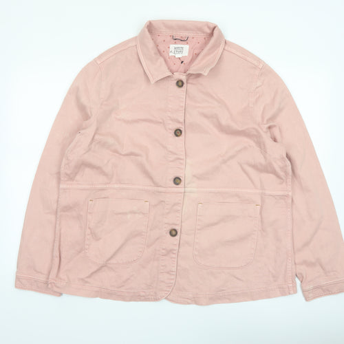 White Stuff Women Pink Cotton Jacket Size 20 Buttoned Casual Style