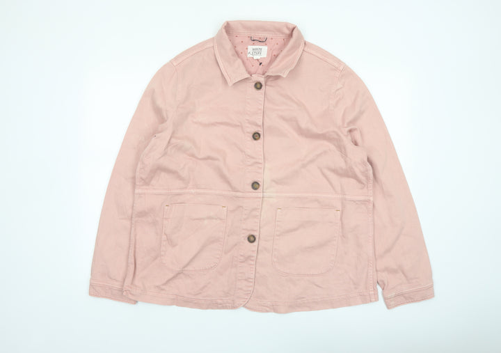 White Stuff Women Pink Cotton Jacket Size 20 Buttoned Casual Style