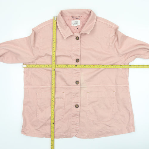 White Stuff Women Pink Cotton Jacket Size 20 Buttoned Casual Style