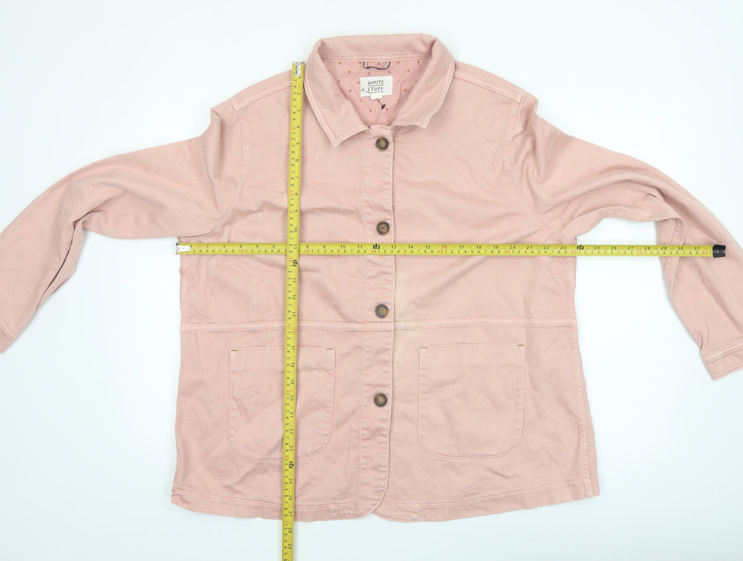White Stuff Women Pink Cotton Jacket Size 20 Buttoned Casual Style