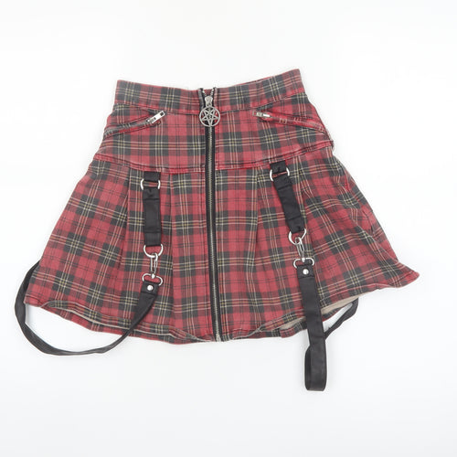 Killstar Women's Red Plaid Gothic Pleated Mini Skirt XS