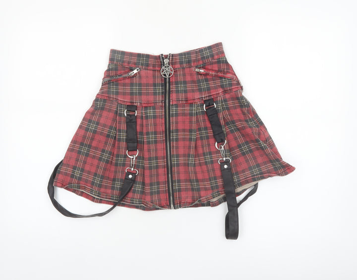 Killstar Women's Red Plaid Gothic Pleated Mini Skirt XS