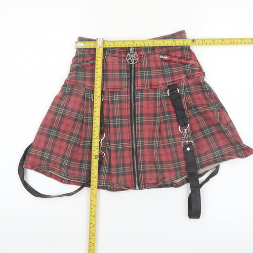 Killstar Women's Red Plaid Gothic Pleated Mini Skirt XS