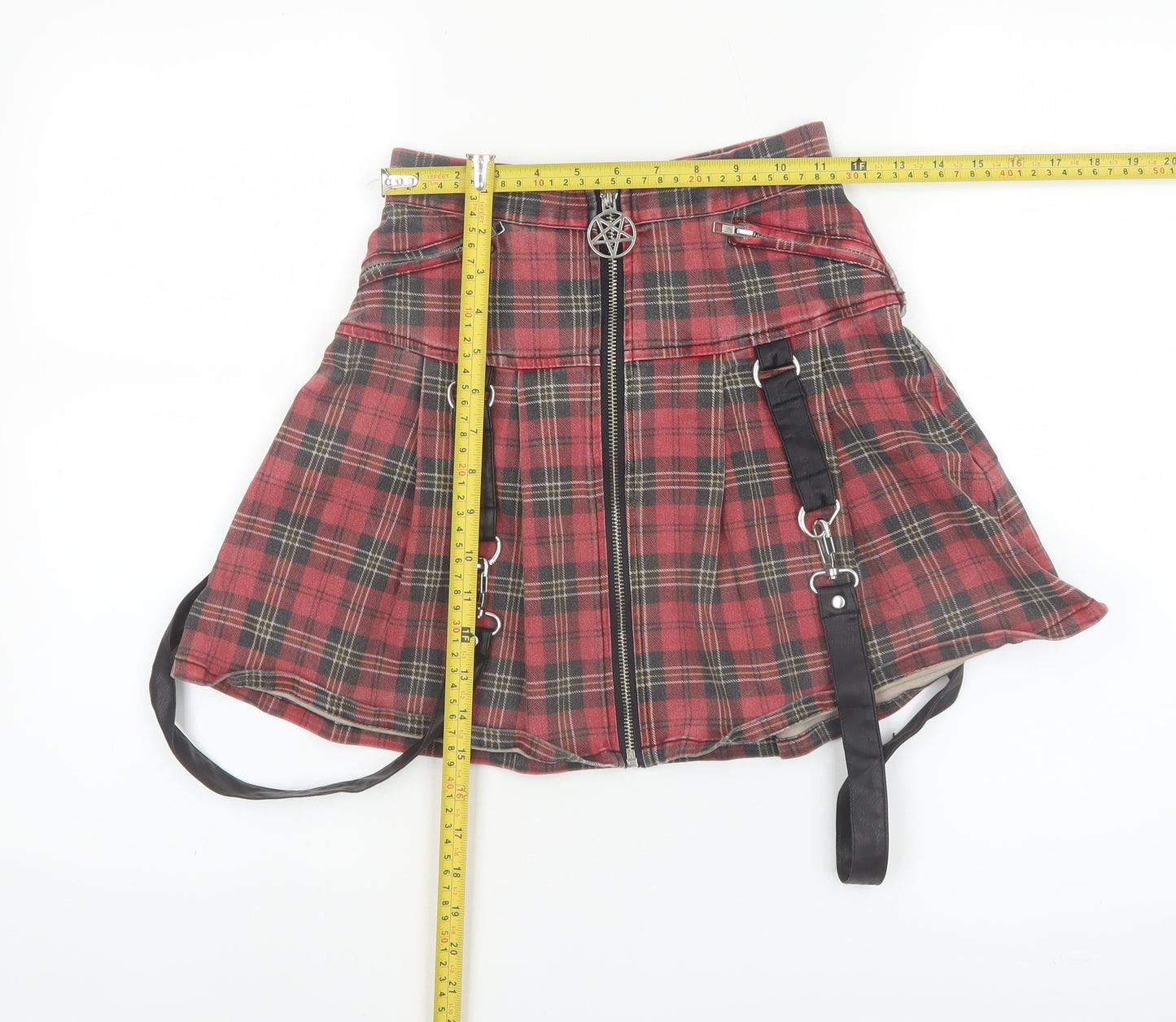 Killstar Women's Red Plaid Gothic Pleated Mini Skirt XS