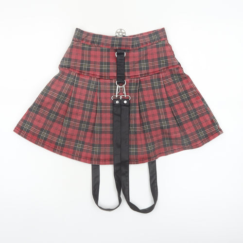 Killstar Women's Red Plaid Gothic Pleated Mini Skirt XS