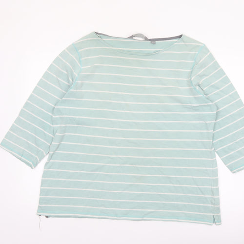 Mountain Warehouse Womens Blue Striped 3/4 Sleeve Cotton Boat Neck Top UK 20