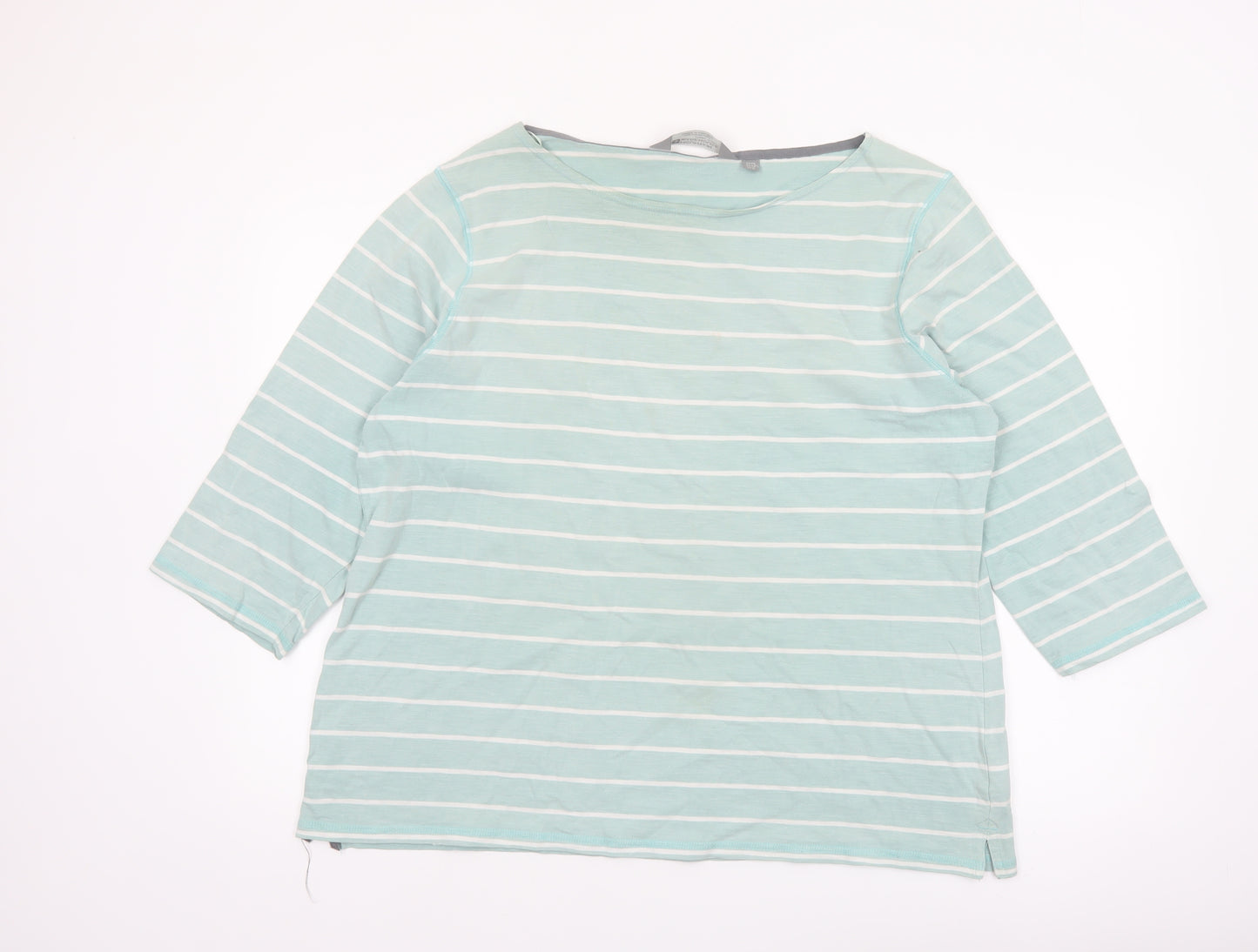 Mountain Warehouse Womens Blue Striped 3/4 Sleeve Cotton Boat Neck Top UK 20